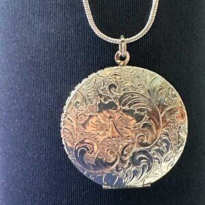 ✨ Vintage Large Round Engraved Locket Necklace | 925 Sterling Silver Chain | 20g